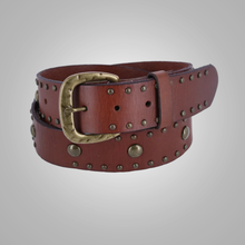 Load image into Gallery viewer, New Women&#39;s Bridle Belt with Antique Brass Studs
