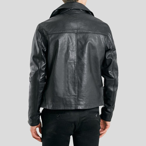 Barden Black Motorcycle Leather Jacket - Shearling leather