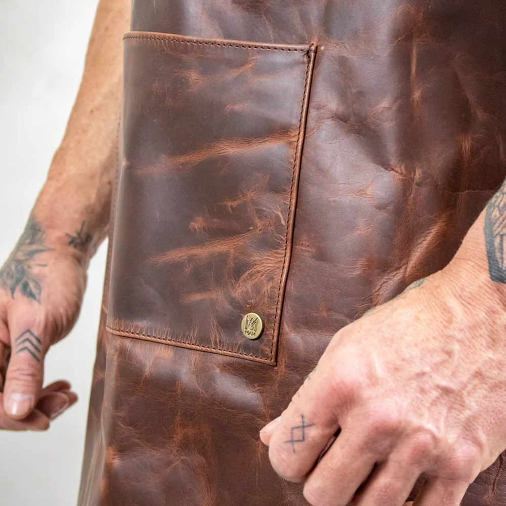 New Men Classic Brown Leather Apron With Spacious Front Pocket for Tools