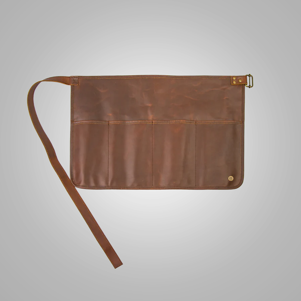 New Men Brown Sheepskin Handmade Half Apron With Four front Pockets for Tools