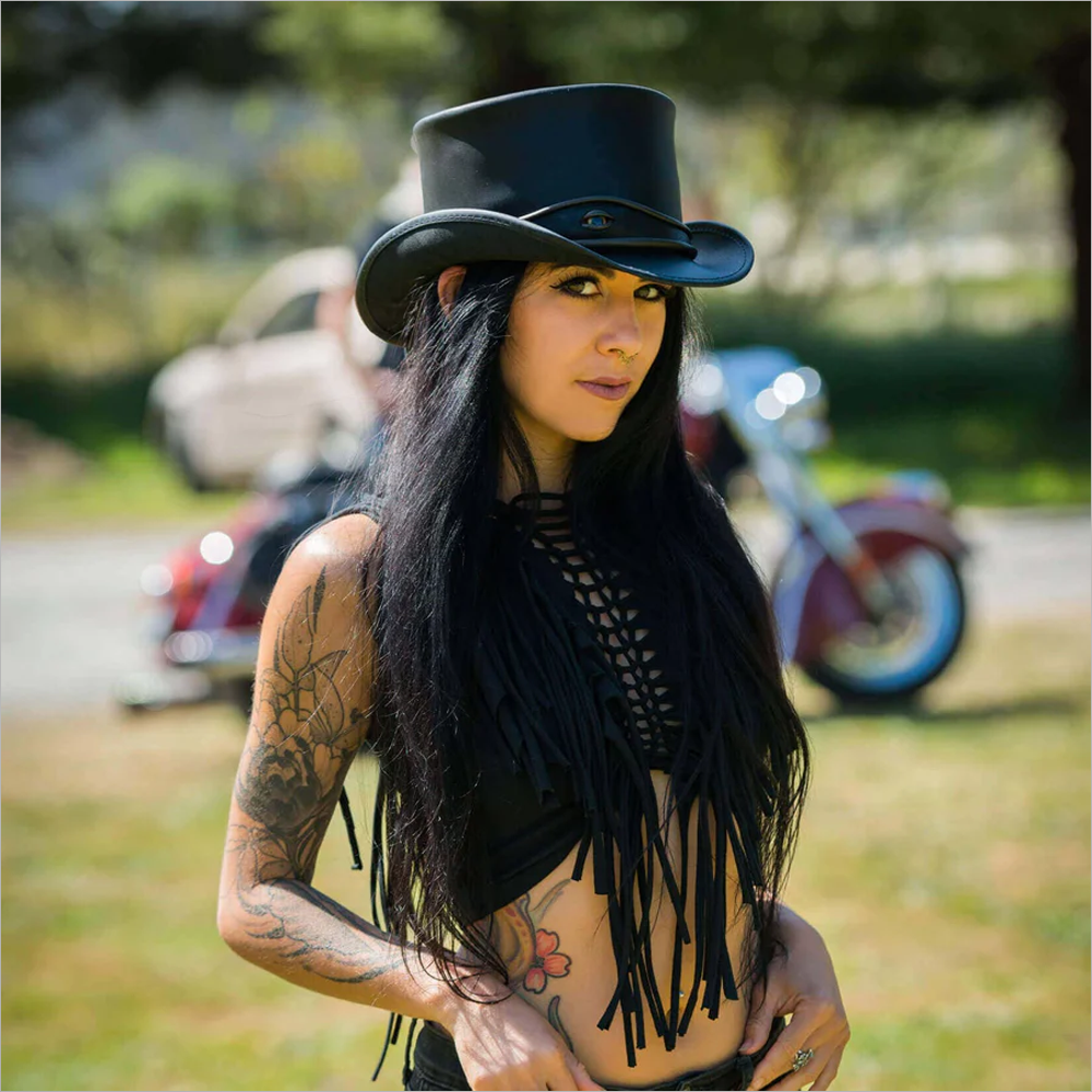 New Black Lampskin Womens Leather Top Eye Hat