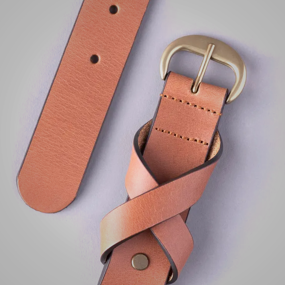 New Women Seascale Leather Belt in Tan