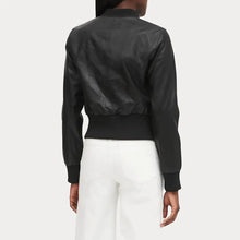 Load image into Gallery viewer, Women Cropped Ribbed Cuff Black Bomber Jacket
