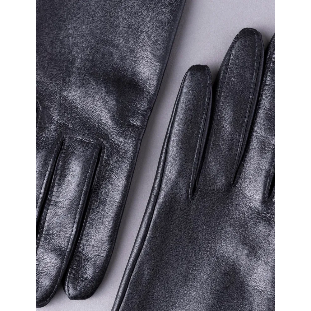 New Women Beatrice Button Lambskin Leather Gloves in Black
