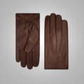 New Men Brown Lambskin leather gloves with white fur lining