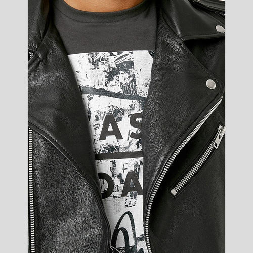 Cimarron Black Motorcycle Leather Jacket - Shearling leather