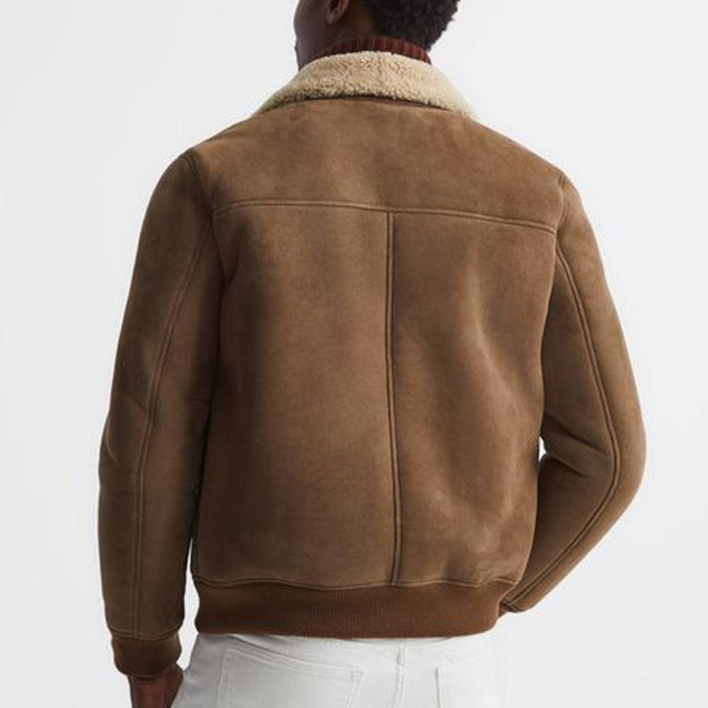 Men's B3 Brown Sheepskin Flying Aviator Shearling Bomber Leather Flying Jacket