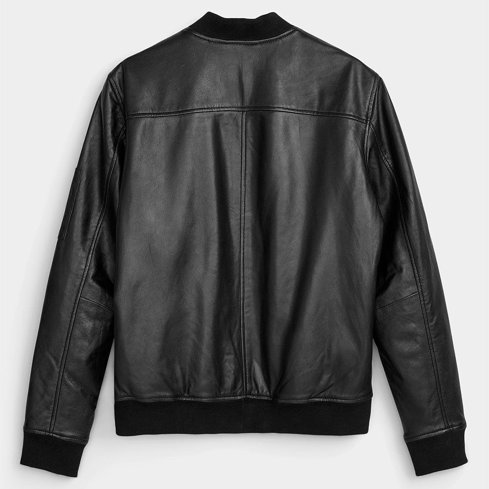 Mens Real Black Sheepskin Leather Bomber Jacket