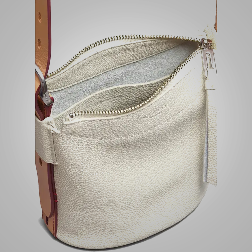 New Women White Lambskin Belize Leather Genuine Bucket Bag