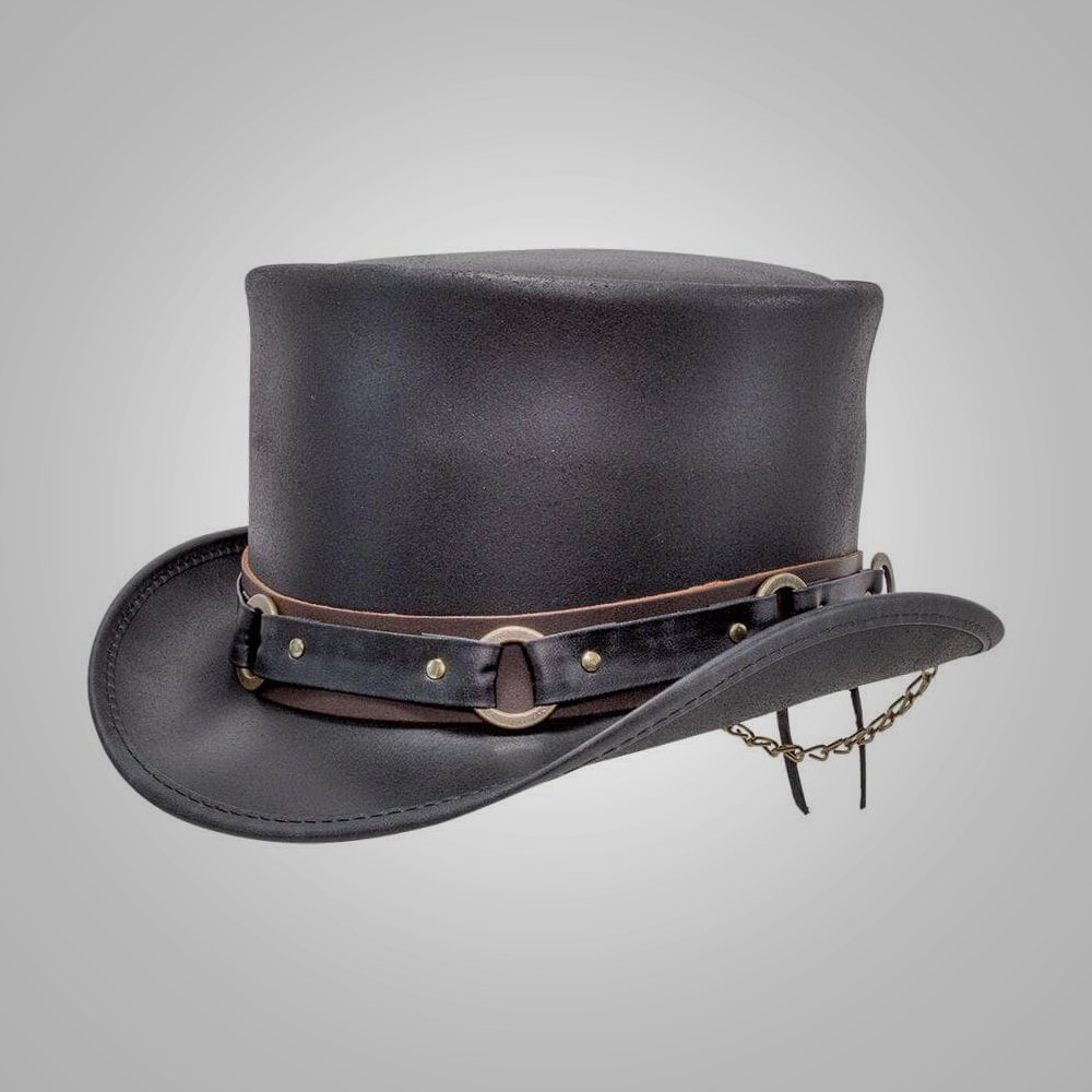 New Women Handmade Removable Sweatband Black Leather Hat