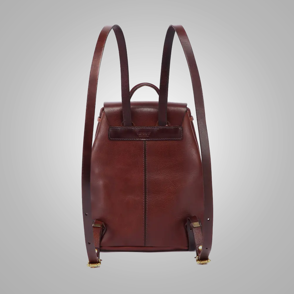 Women Lambskin Brown Small Genuine Leather Backpack