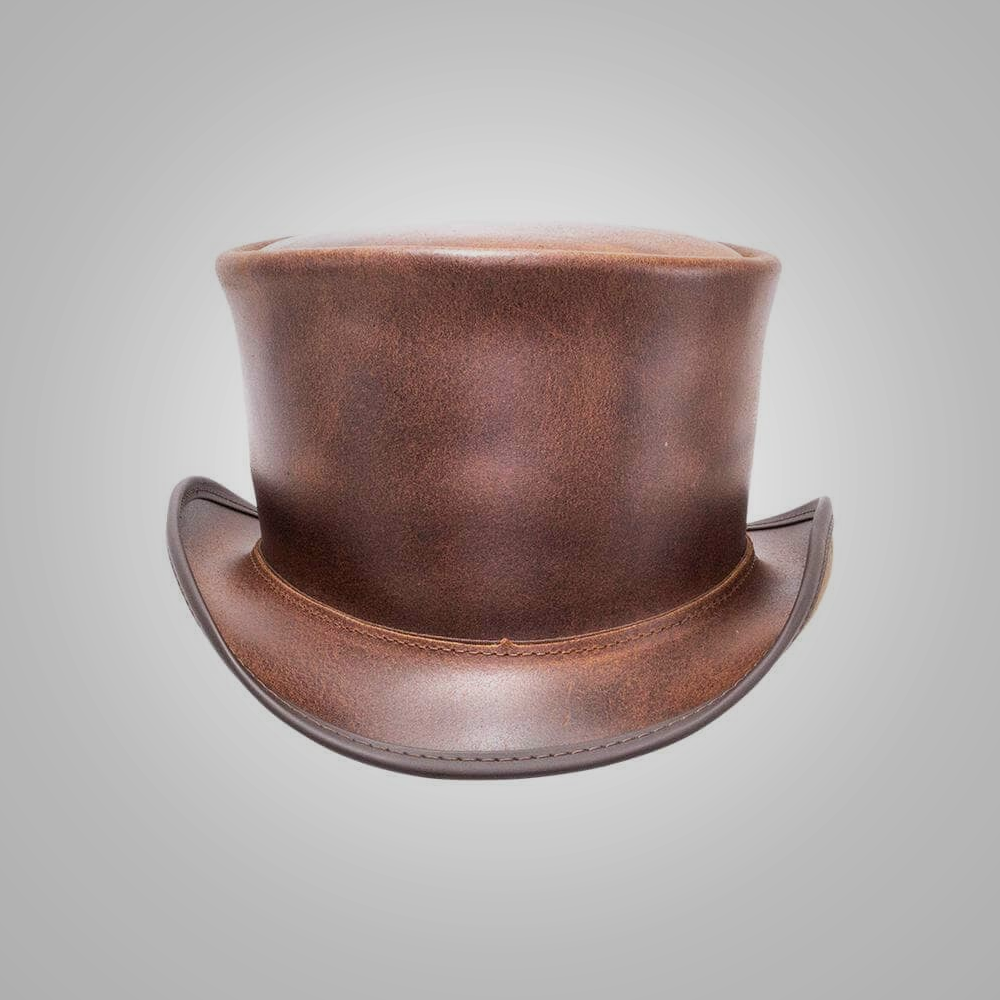 Womens New Sheepskin Brown Leather Top Hat Unbanded