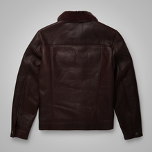 Load image into Gallery viewer, Men&#39;s Brown Shearling Real Sheepskin Leather Bomber Flying Trucker Leather Jacket

