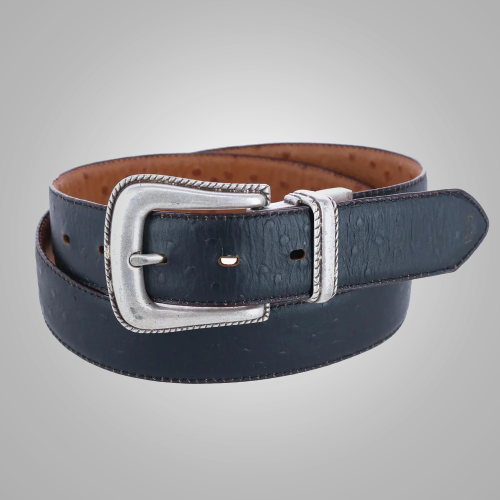 Women Brown&Black Reversible Ostrich Genuine Leather Print Belt