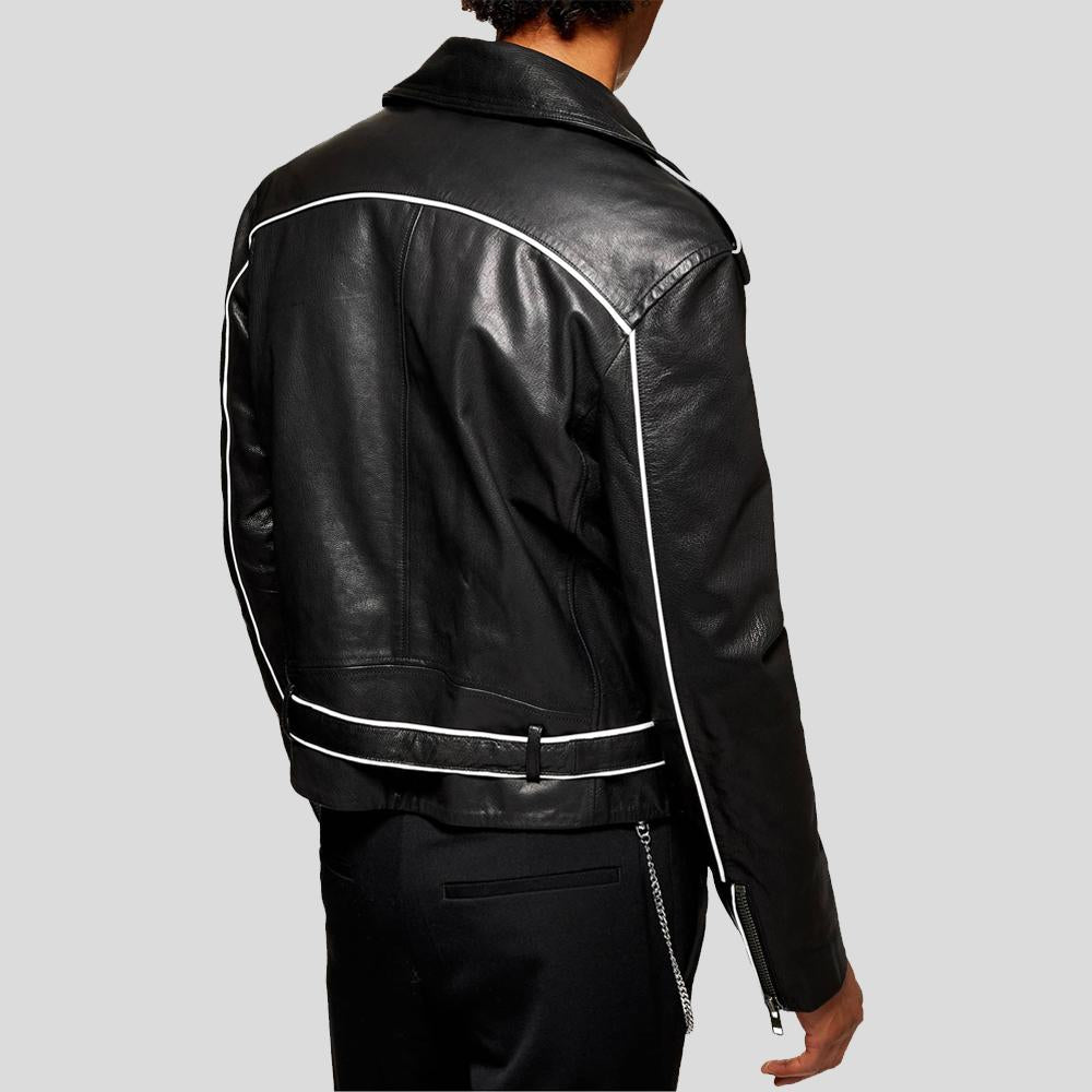 Colvert Black & White Motorcycle Leather Jacket - Shearling leather