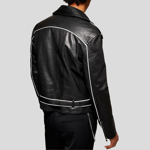 Colvert Black & White Motorcycle Leather Jacket - Shearling leather