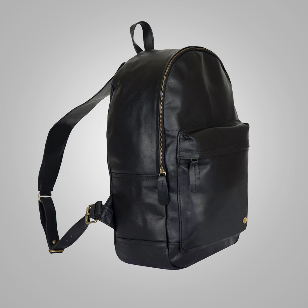 Men New Black Handmade with premium leather Classic Backpack