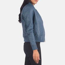 Load image into Gallery viewer, Bliss Blue Leather Bomber Jacket
