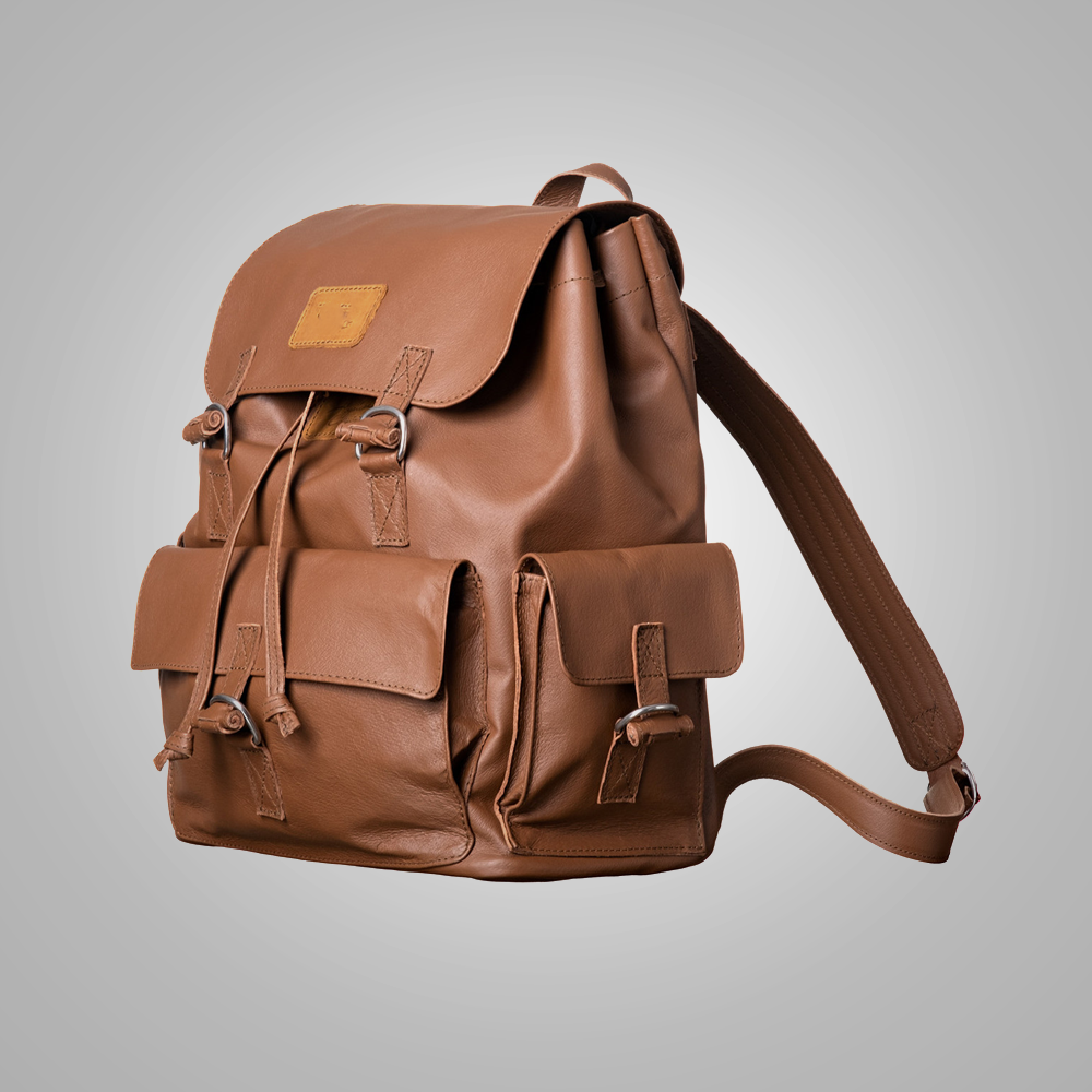 New Women's Handmade Brown Sheepskin Leather Backpack With Two Internal Compartments