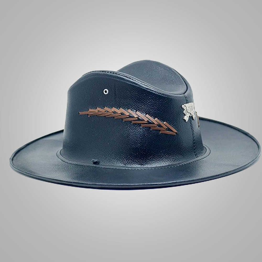 New Mens Western Cowboy Black Leather Hat