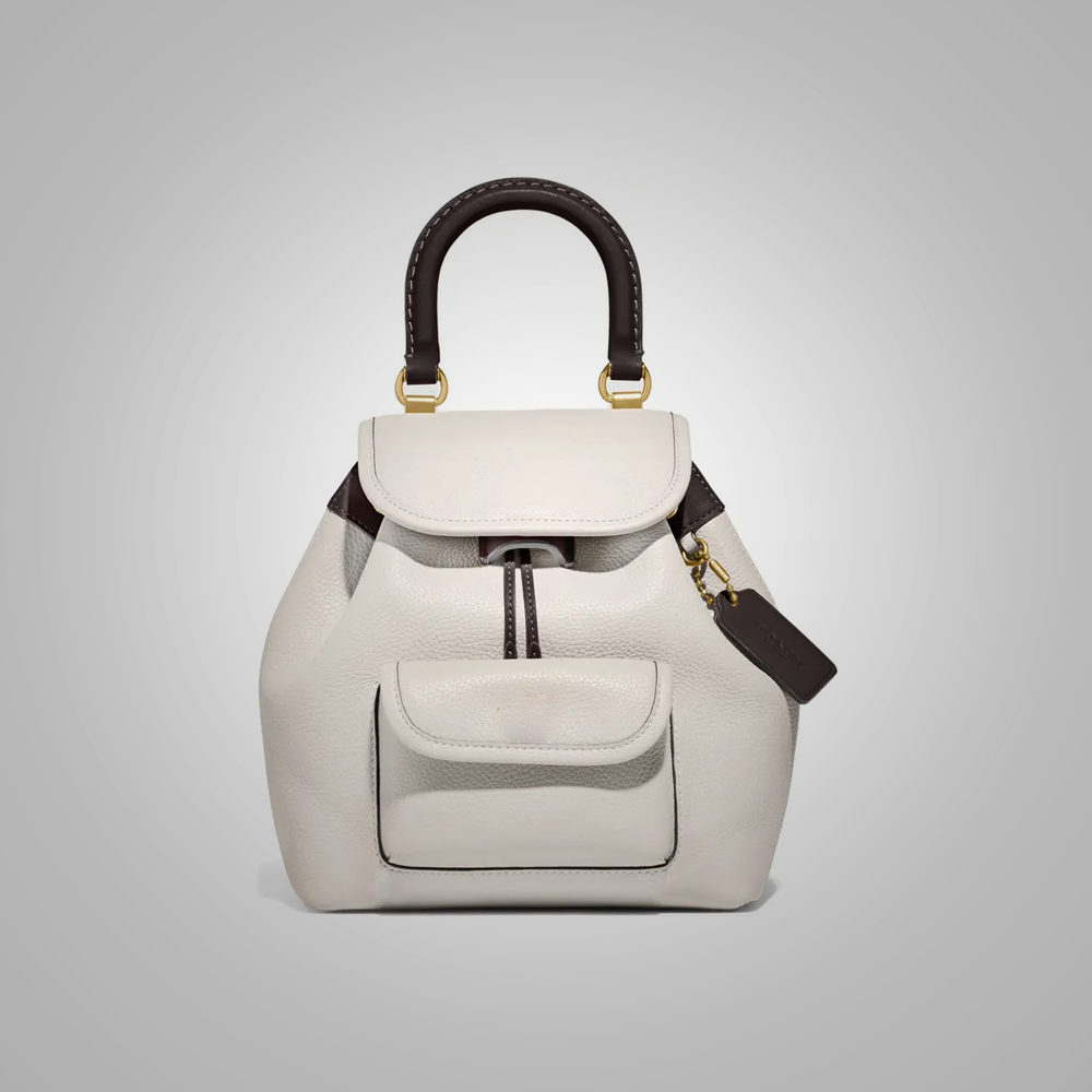 New Women's White Lambskin Leather Backpack With Internal Zip Pocket