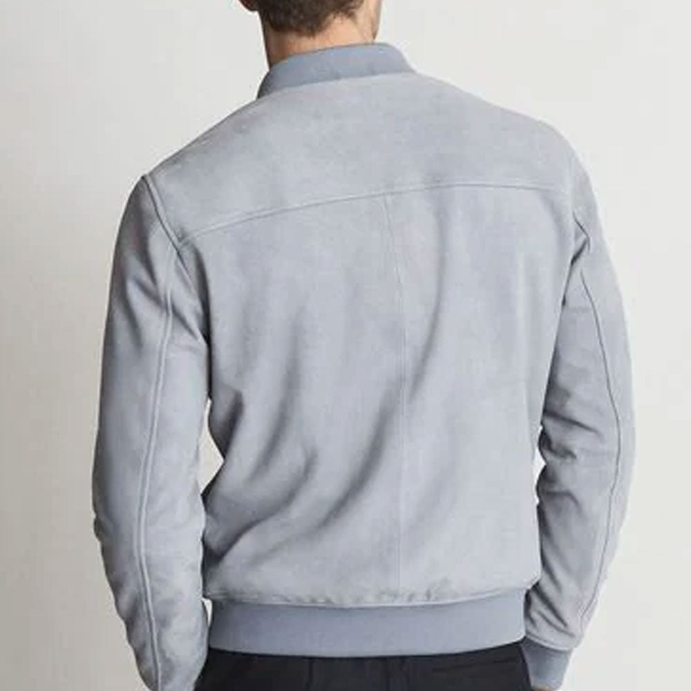 Mens Suede Leather Bomber Jacket 