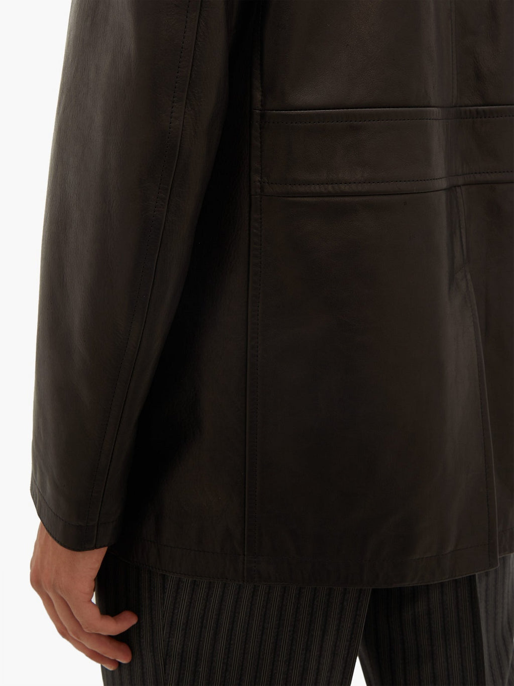 Men Brown Long Leather Jacket - Shearling leather