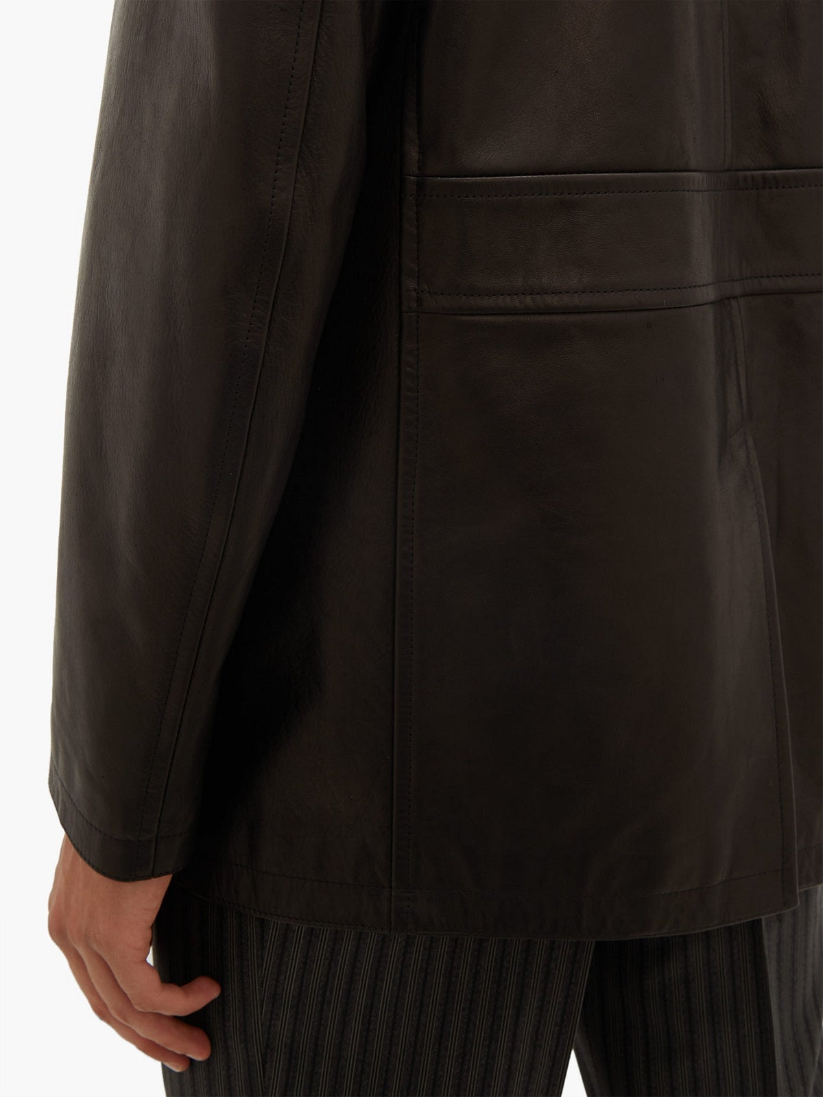 Men Brown Long Leather Jacket - Shearling leather