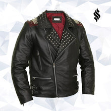 Load image into Gallery viewer, Edgy Black Leather Biker Jacket with Red Quilted Lining - Shearling leather
