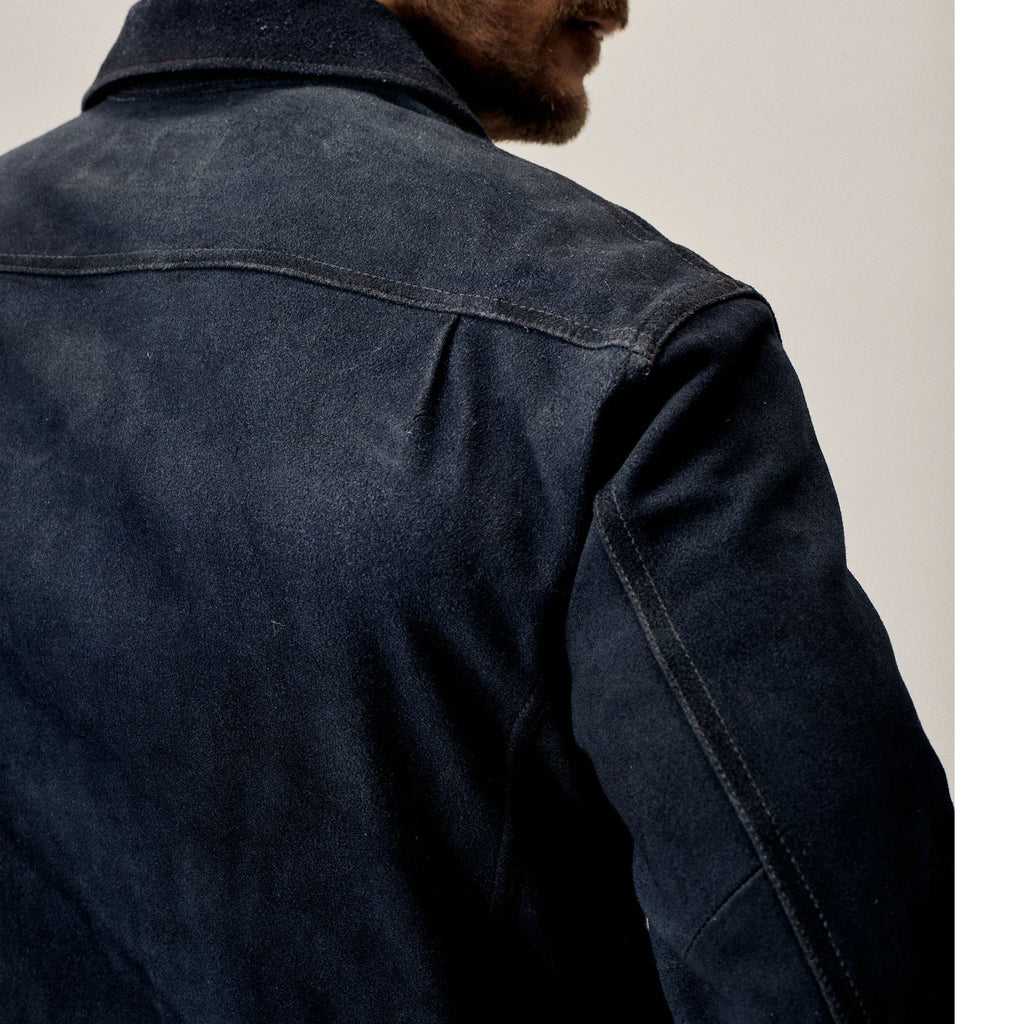 Men's Dark Blue Suede Leather Jacket  For Men