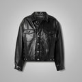 Women's Black Smooth Simple Button Closure Leather Blend Shirt