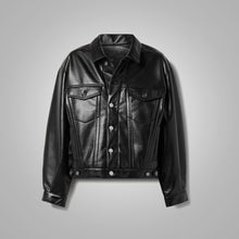 Load image into Gallery viewer, Women&#39;s Black Smooth Simple Button Closure Leather Blend Shirt
