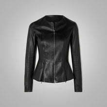Load image into Gallery viewer, Women&#39;s Stretch Cotten Concealed Zip Black Leather Shirt
