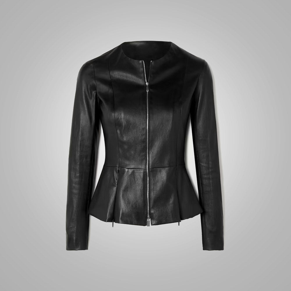 Women's Stretch Cotten Concealed Zip Black Leather Shirt