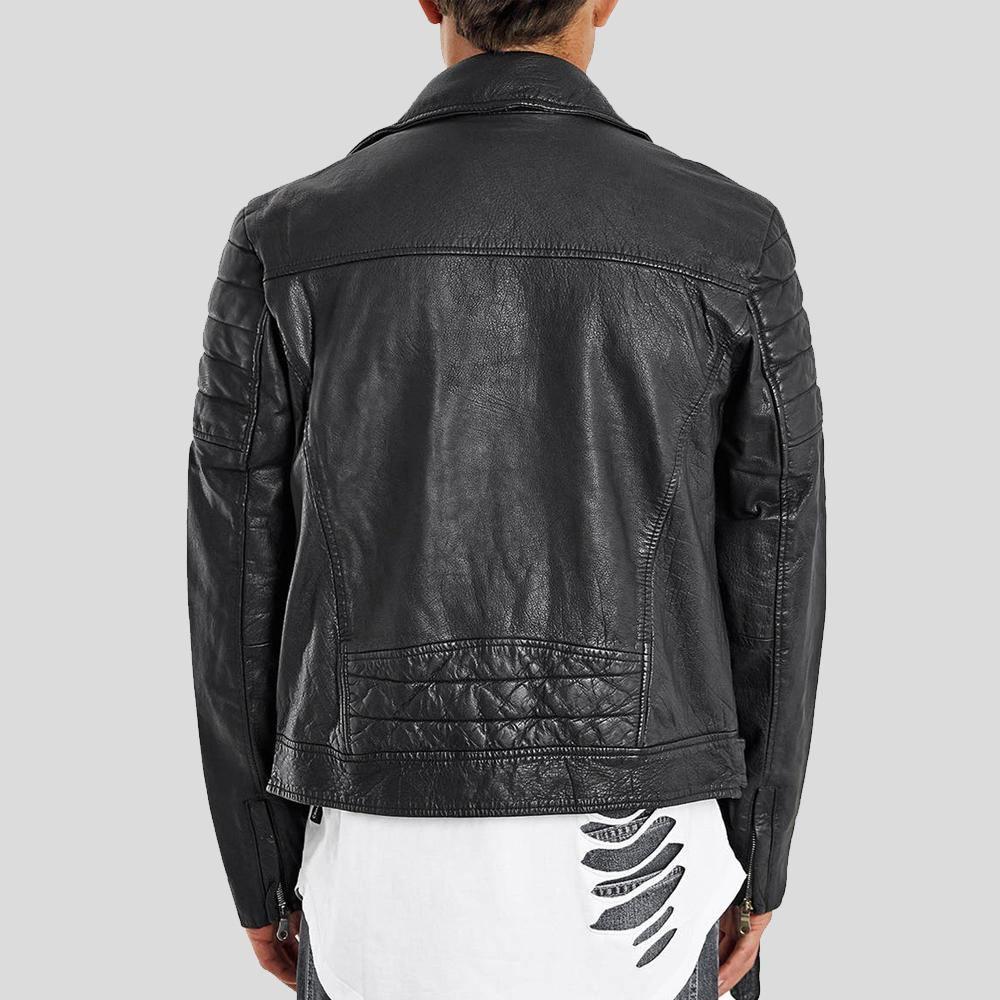 Alvin Black Biker Quilted Leather Jacket - Shearling leather