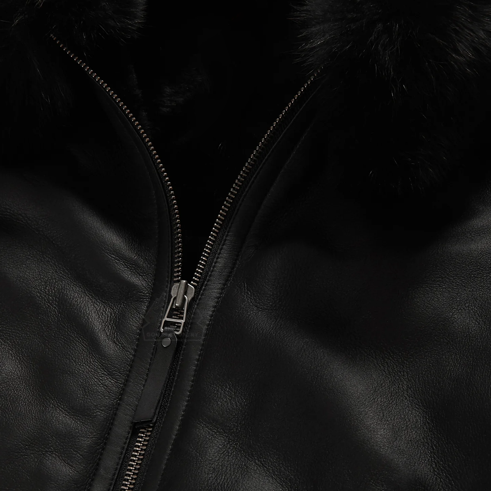 B3 Black Real Shearling Sheepskin Leather Bomber Flying Leather Jacket