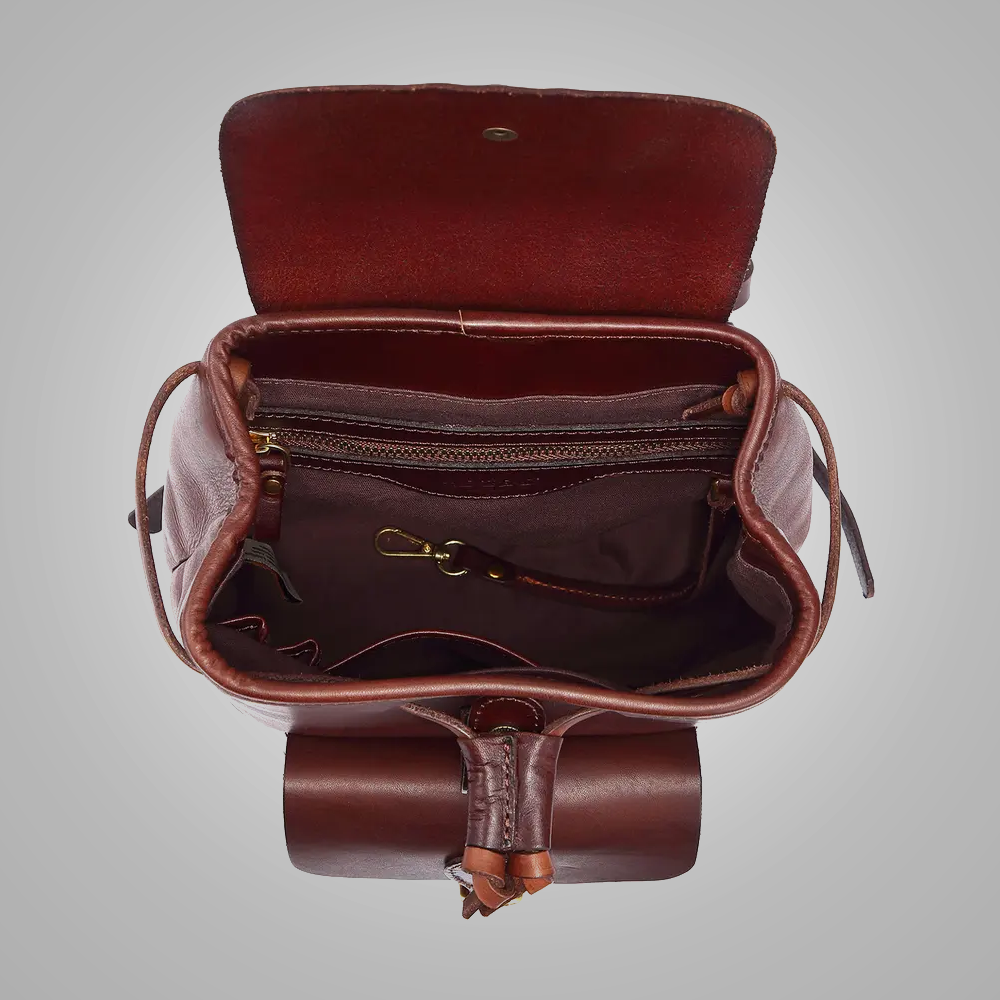 Women Lambskin Brown Small Genuine Leather Backpack