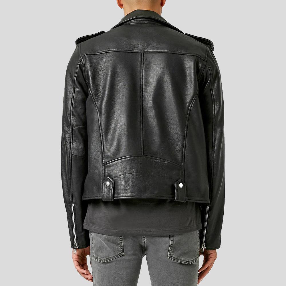 Cimarron Black Motorcycle Leather Jacket - Shearling leather