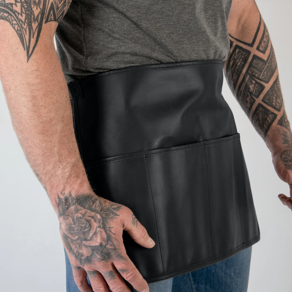 New Black Lampskin Handmade Half Apron for Men With Four front Pockets for Tools