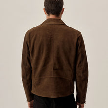 Load image into Gallery viewer, Men&#39;s  Brown Leather Suede Bomber Jeans Style Jacket

