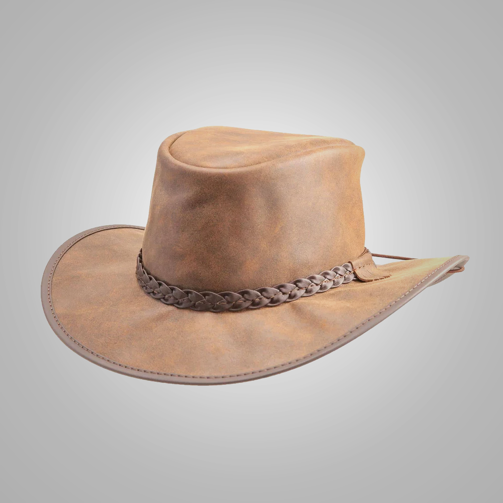 New Womens Lambskin Leather Crushable Outback Hat