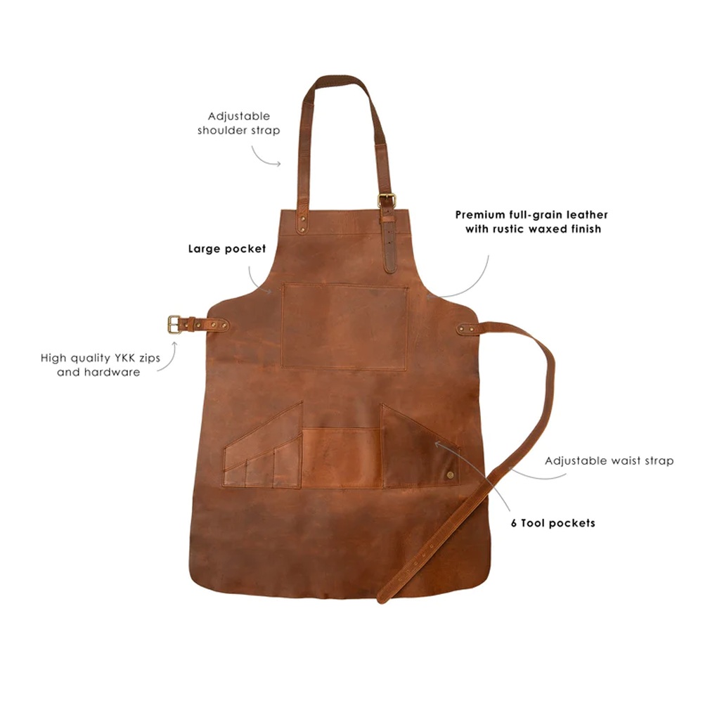 New Brown Handmade Lambskin Multi-Pocket Leather Apron for Men
