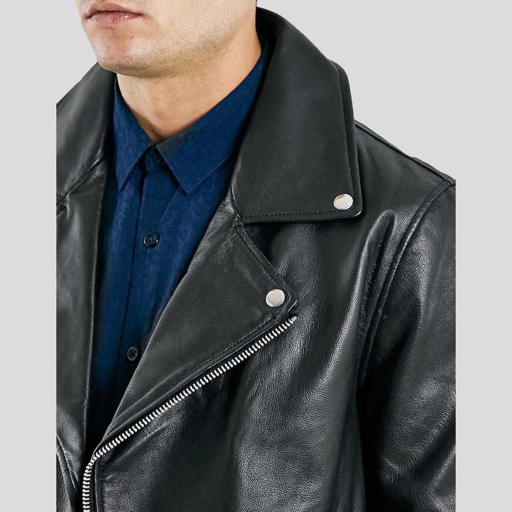 Barden Black Motorcycle Leather Jacket - Shearling leather