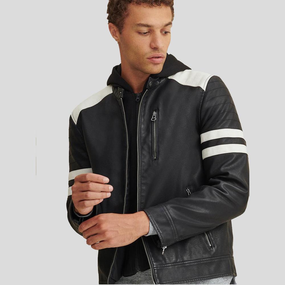 Cody Black Biker Leather Jacket - Shearling leather