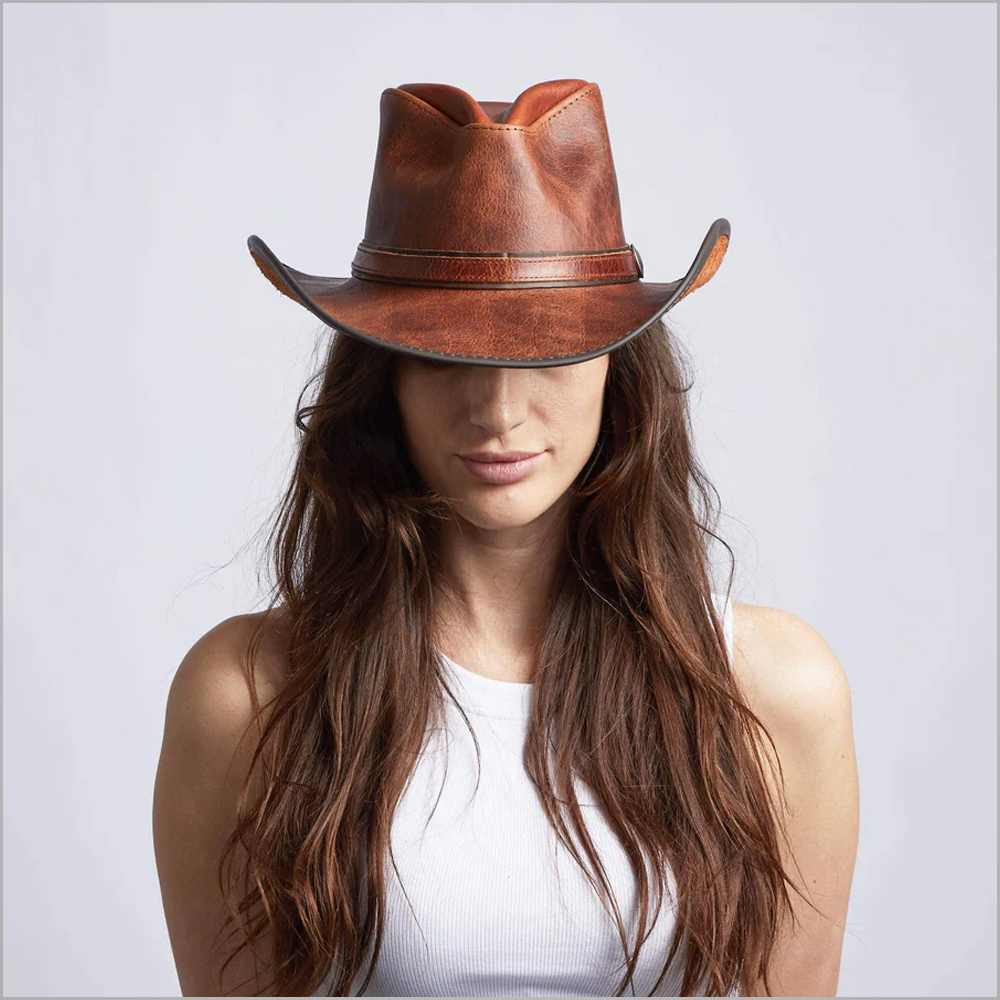 New Brown Sheepskin American Leather Cowboy Hat For Womens