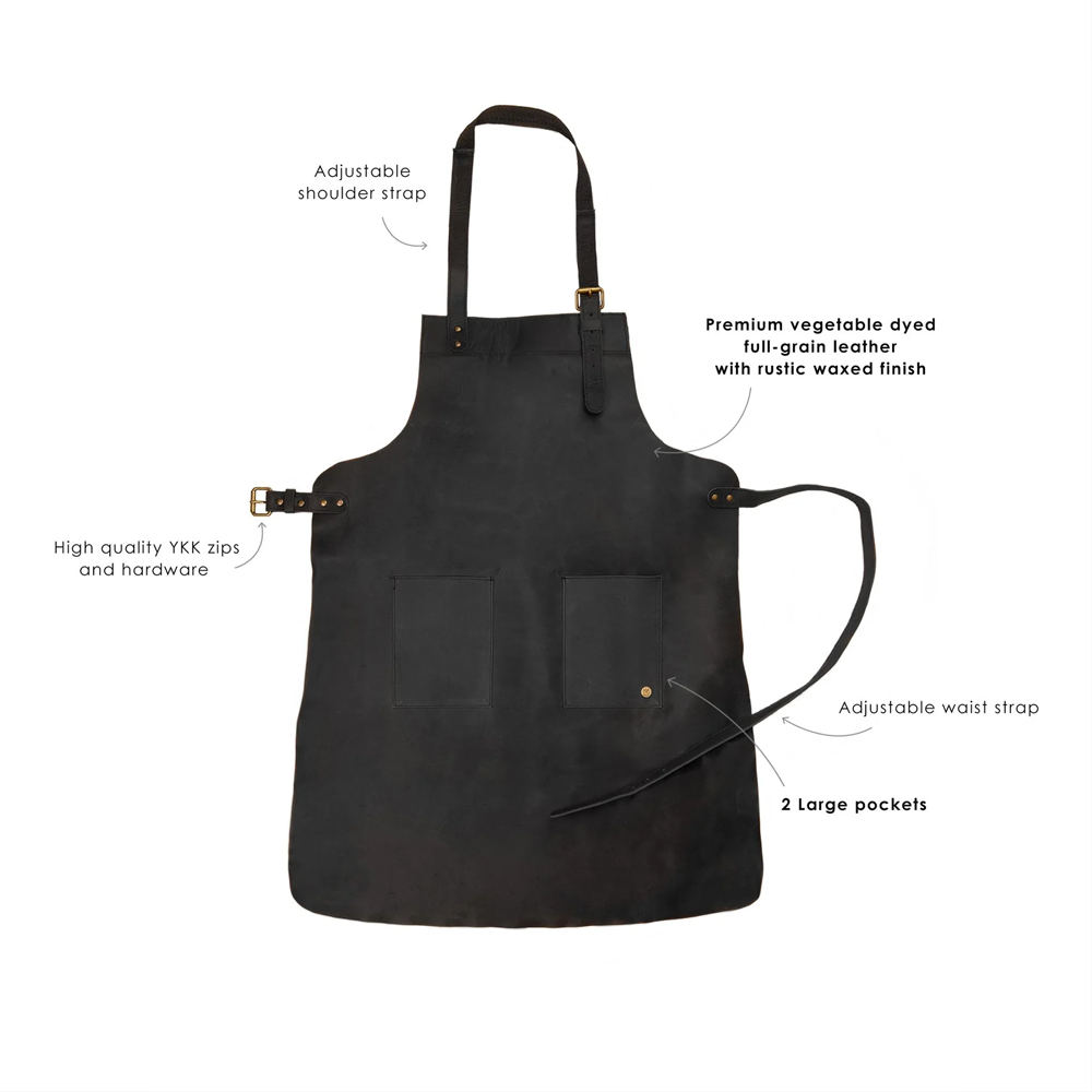 New Men Double Pocket Black Sheepskin Handmade Leather Apron