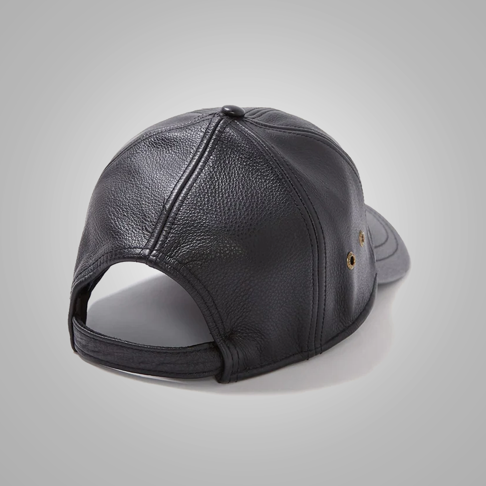 New Men sheepskin Black Leather Baseball Cap