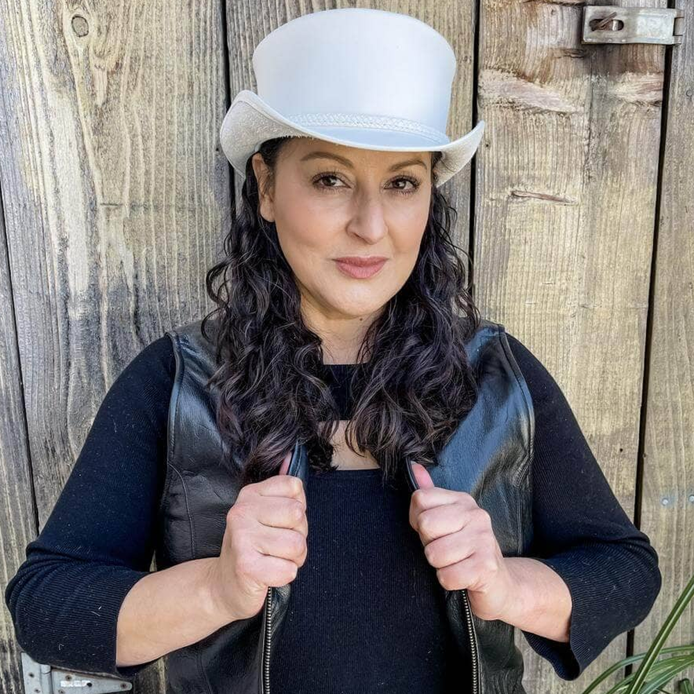 New Ghost Rider Handmade Womens White Leather Top Hat