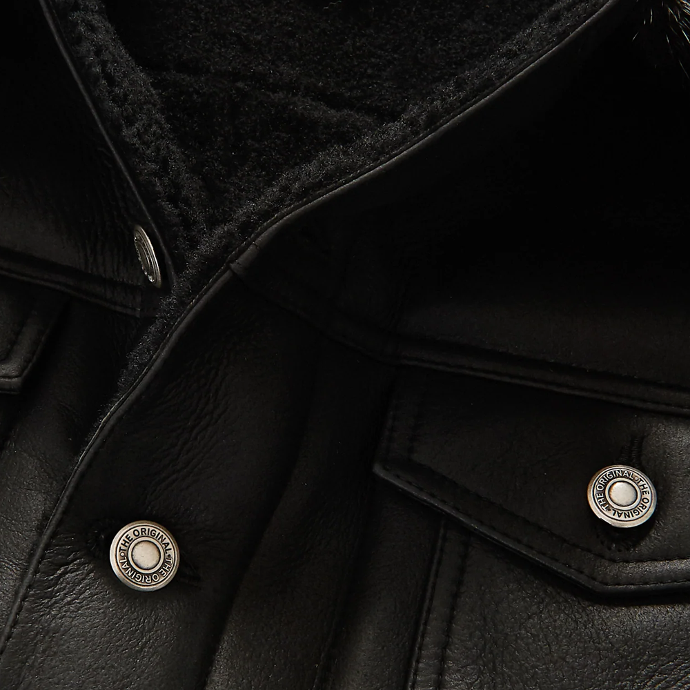 Men's Black B3 Shearling Real Sheepskin Leather Trucker Flying Jacket