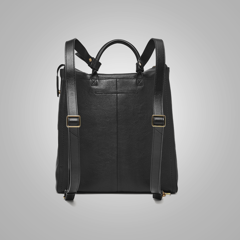 New Womens Black Sheepskin Leather Backpack With 1 Zipper Pocket, 2 Slide Pockets